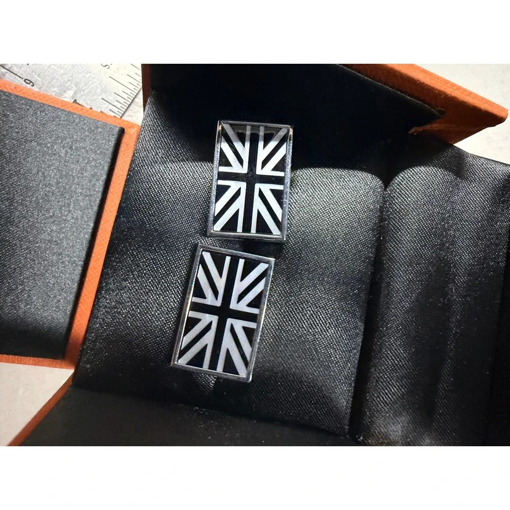 Simon Carter London Union Jack Cufflinks Onyx Mother‎ of Pearl Silver Tone Boxed